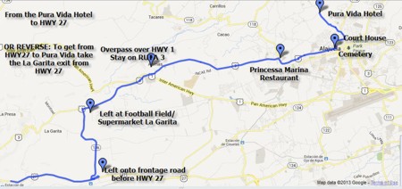 How to get to Pura Vida Hotel from Highway 27 in Costa Rica
